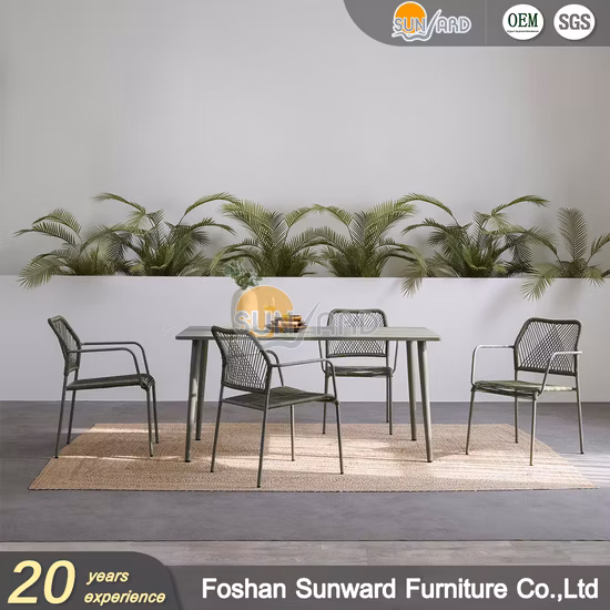 Heißer Verkauf Freizeit Hotel Terrasse Aluminium Seil Tisch Stuhl Set Outdoor Gartenmöbel